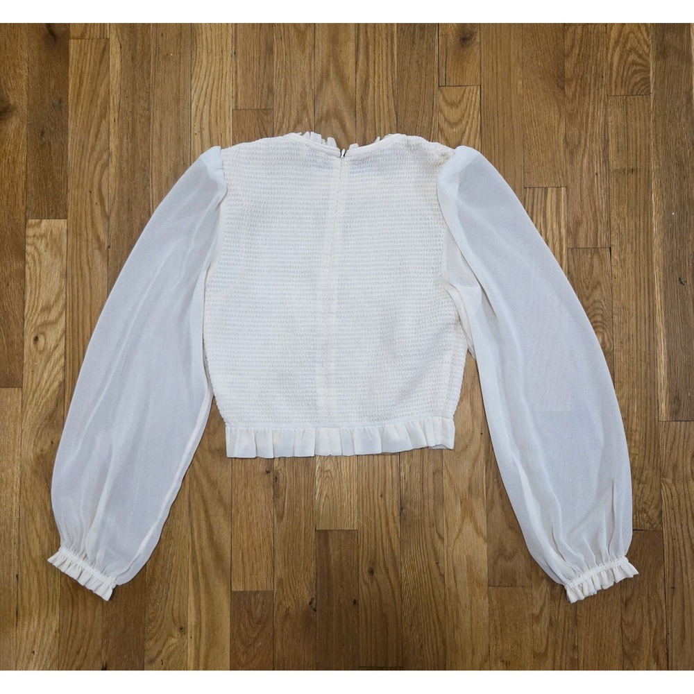 Wilfred Aritzia Tempest Smocked Chiffon Long Sleeve Ruffle Blouse Cream Small - Picture 3 of 11